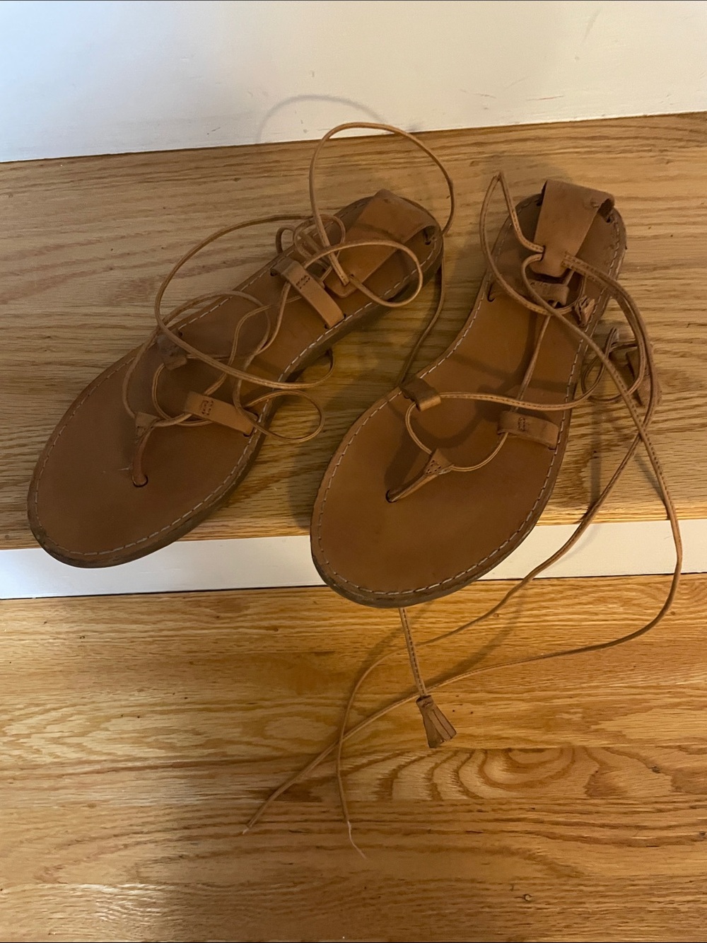 Madewell Cognac Lace-Up Leather Sandals